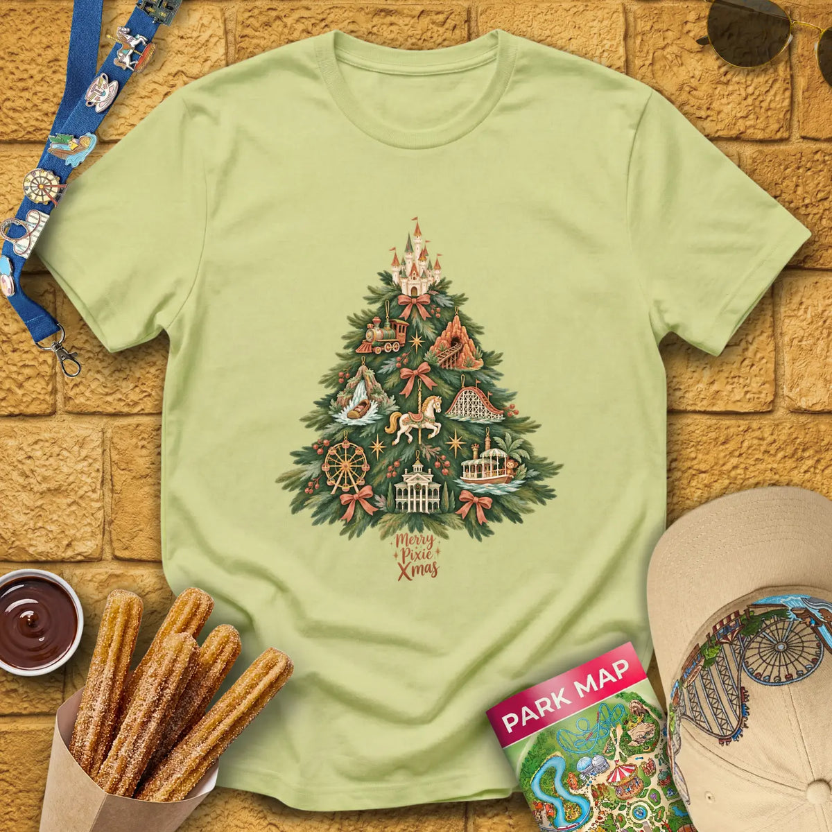 Merry Pixie Tree [ArtsyBoho] T-Shirt for Theme Park Fans (Pistachio)