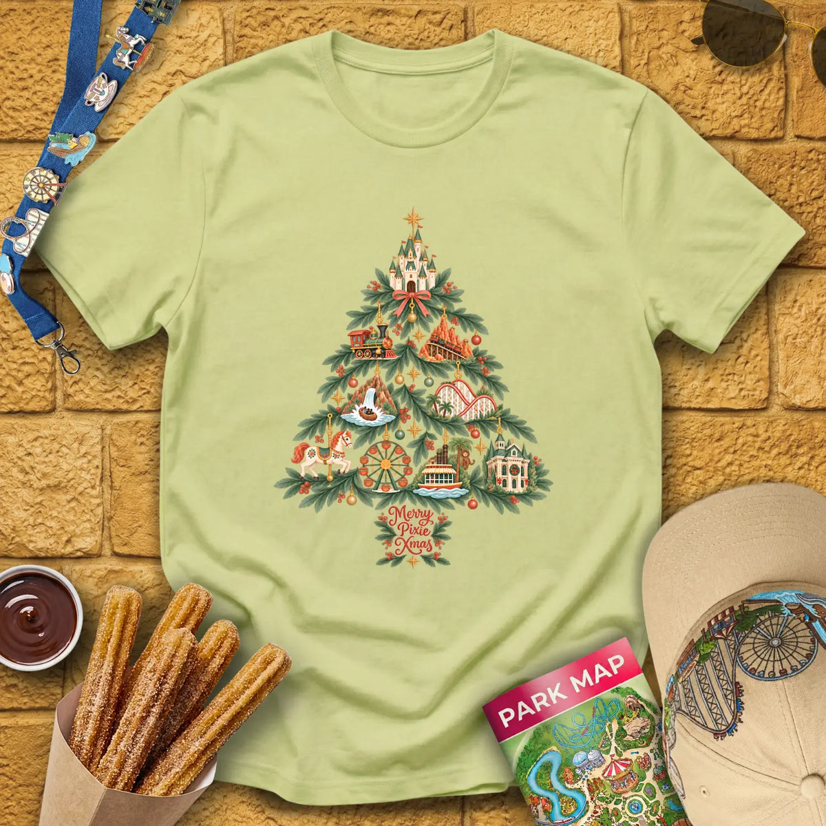 Merry Pixie Tree [FolkBoho] T-Shirt for Theme Park Fans (Pistachio)