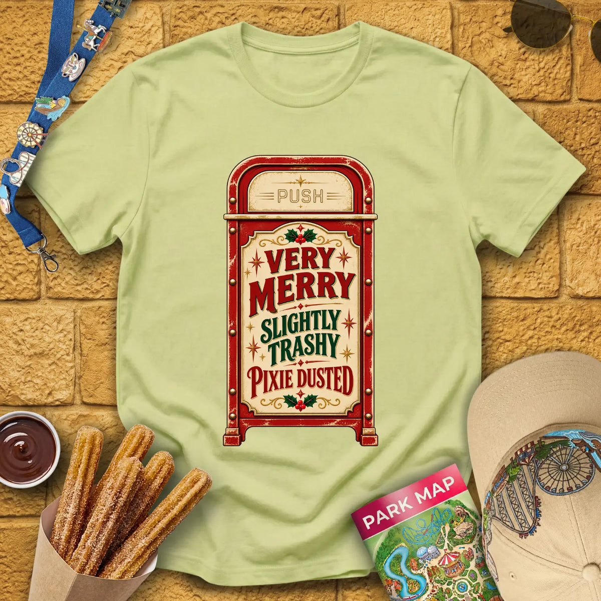 Merry & Trashy [Retro] T-Shirt for Theme Park Fans (Pistachio)