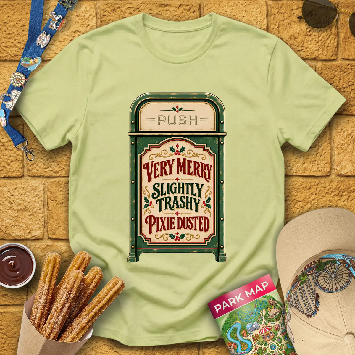 Merry & Trashy [Vintage] T-Shirt for Theme Park Fans (Pistachio)