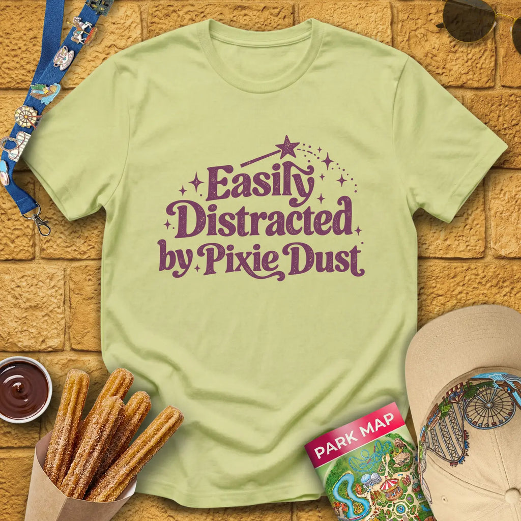 Pixie Dust Distracted [Artsy] T-Shirt for Theme Park Fans (Pistachio)