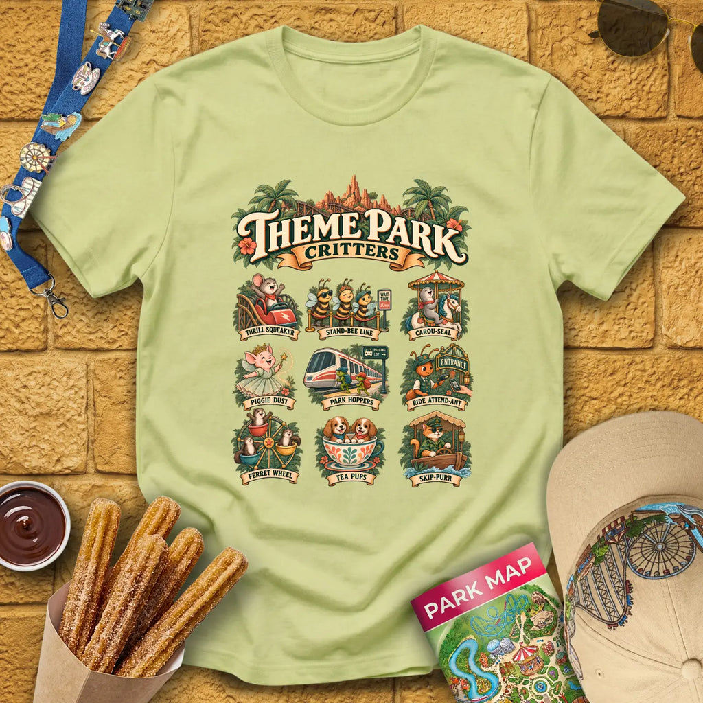 Theme Park Critters [Boho] T-Shirt for Theme Park Fans (Pistachio)