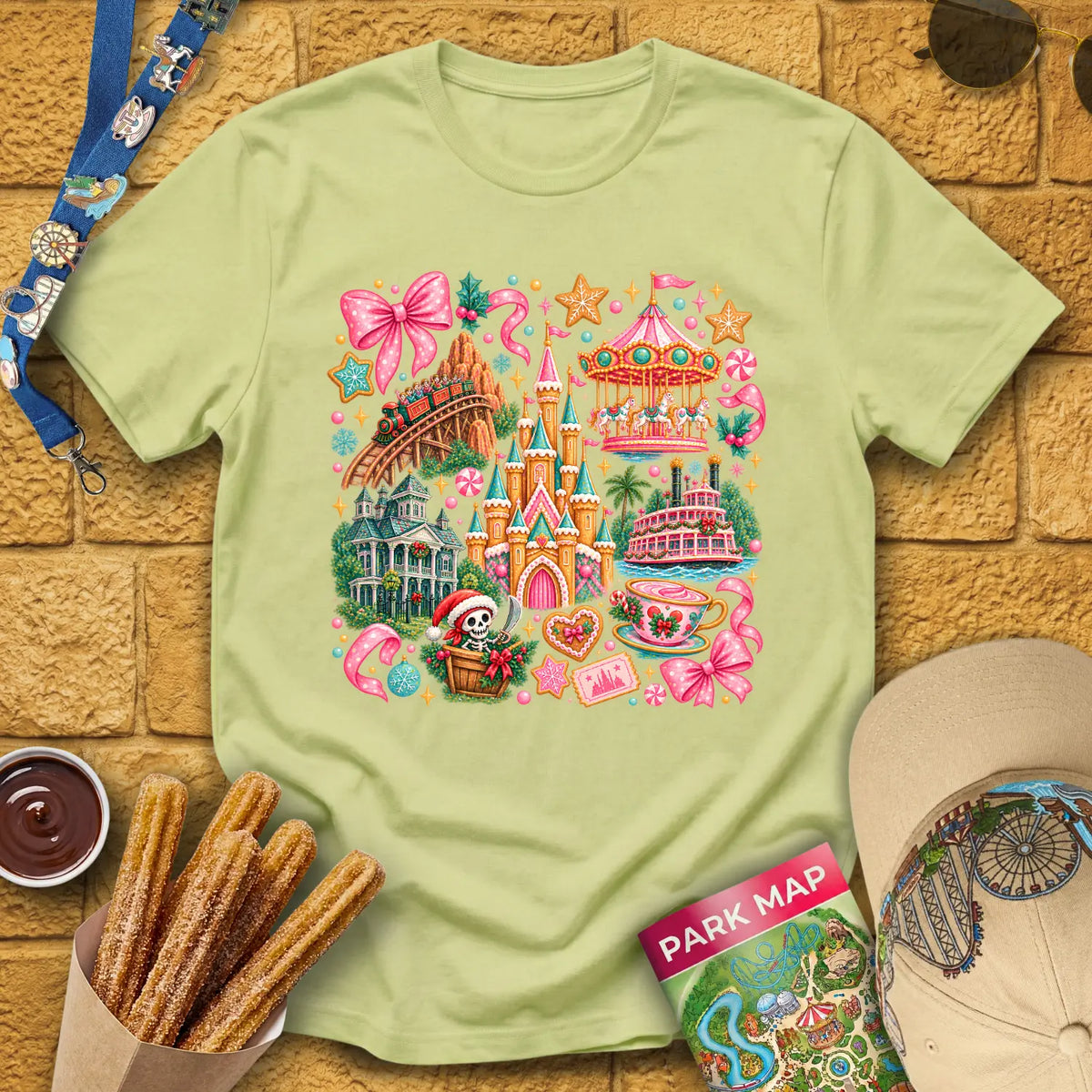 Xmas Theme Park [Cutesy] T-Shirt for Theme Park Fans (Pistachio)