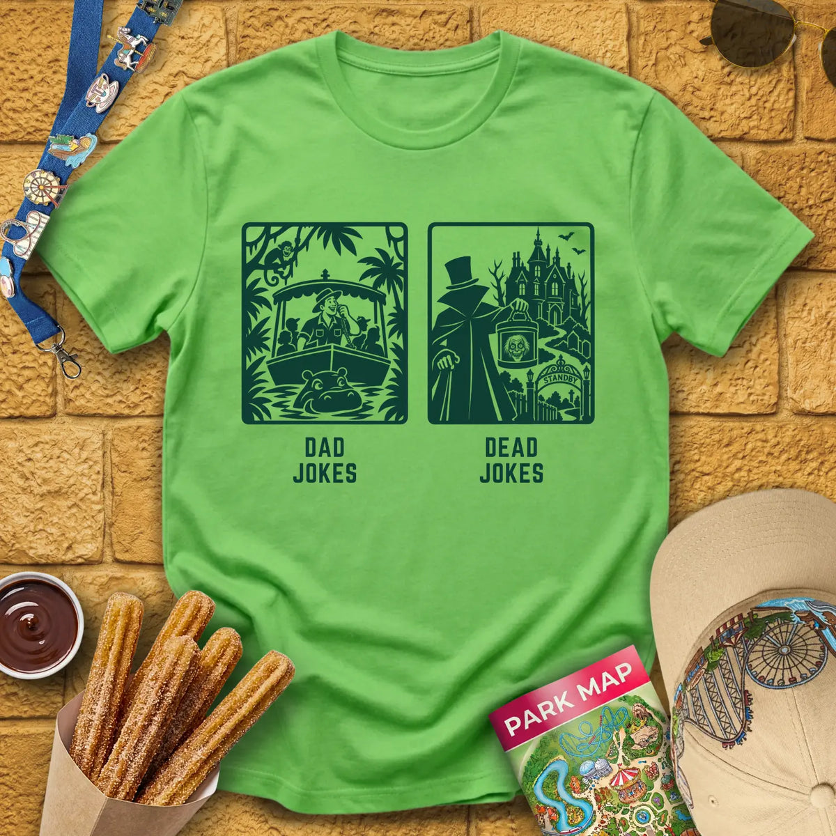 Dad Jokes Dead Jokes [Sleek] T-Shirt for Theme Park Fans (Lime)