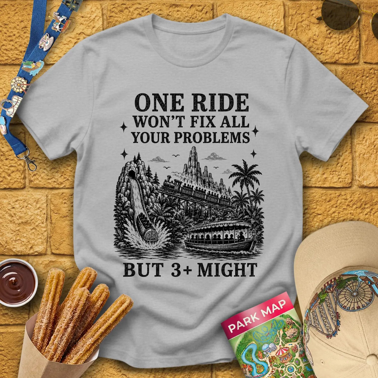 Fix Your Problems [MidCen] T-Shirt for Theme Park Fans (Sport Grey)