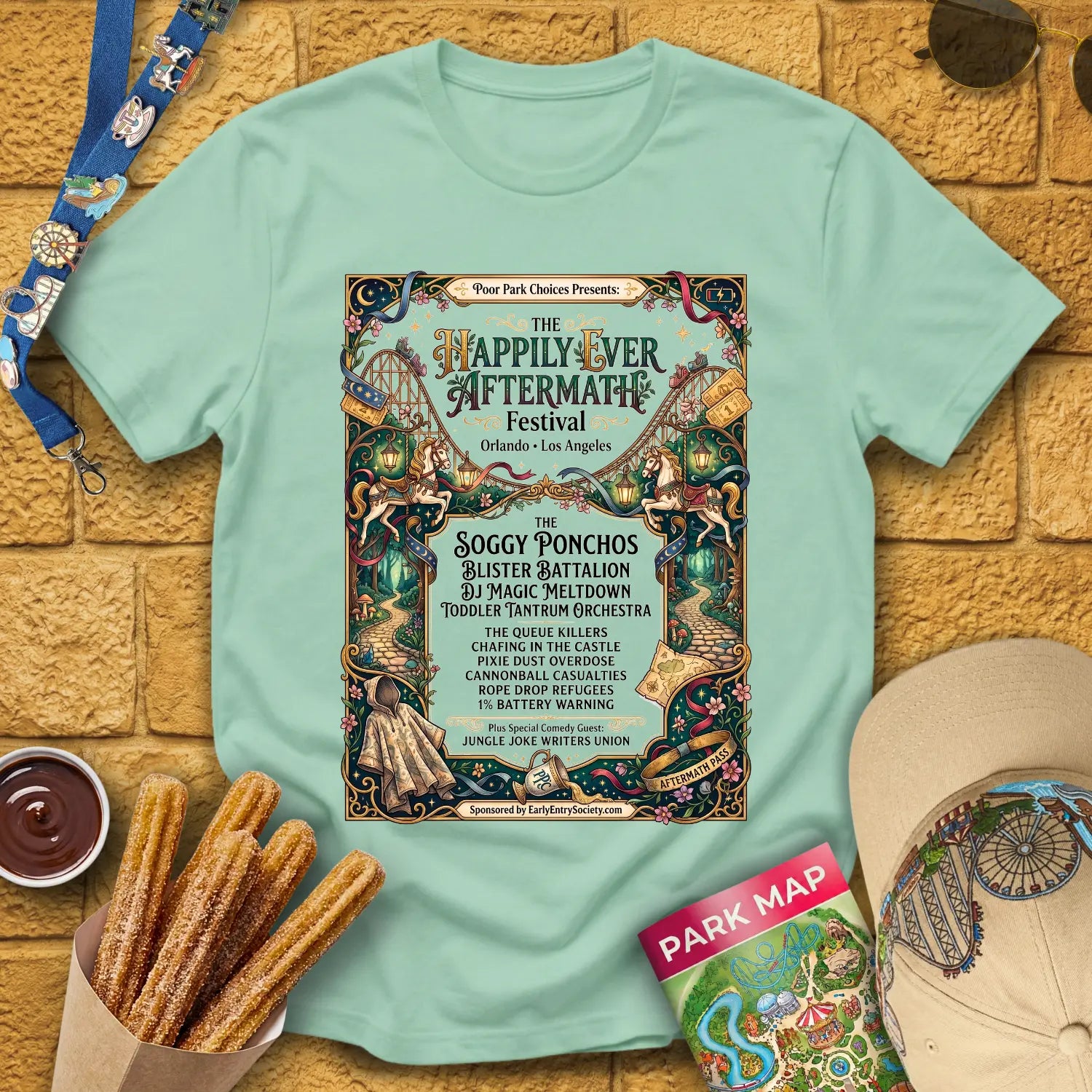 Aftermath Festival [FairyArt] T-Shirt for Theme Park Fans (Mint Green)