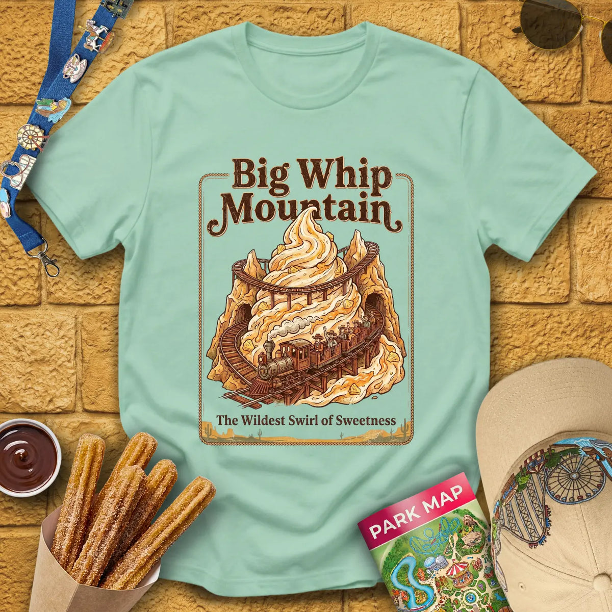 Big Whip Mountain [MidCen] T-Shirt for Theme Park Fans (Mint Green)
