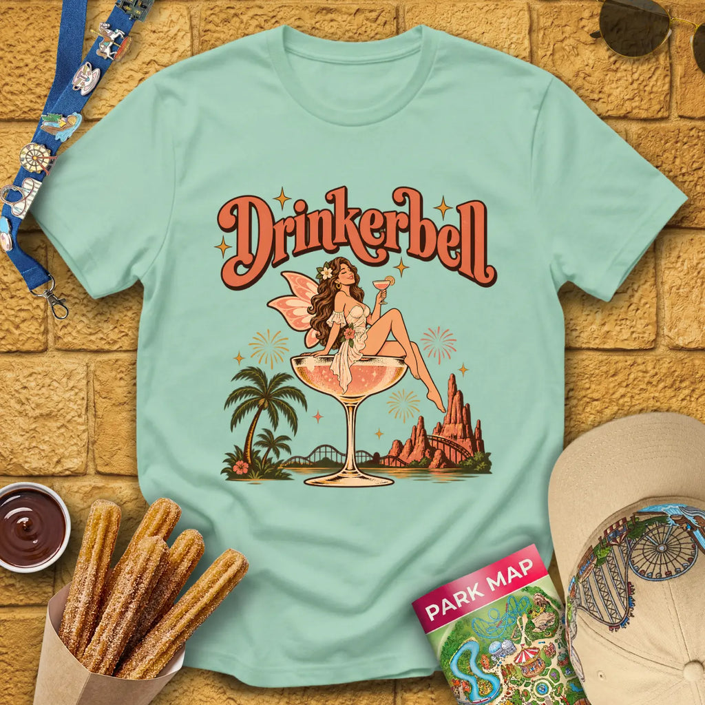 Drinkerbell [70s] T-Shirt for Theme Park Fans (Mint Green)