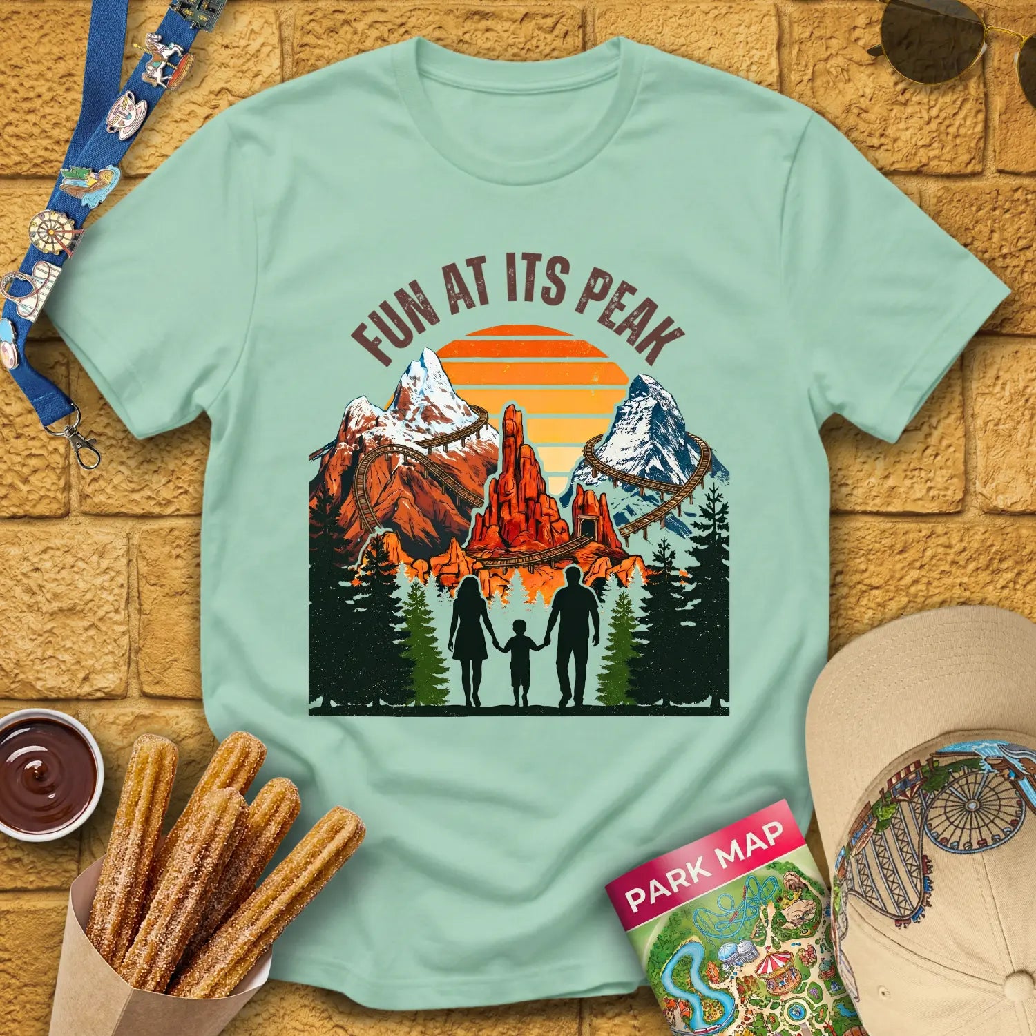 Fun At Its Peak [Retro] T-Shirt for Theme Park Fans (Mint Green)