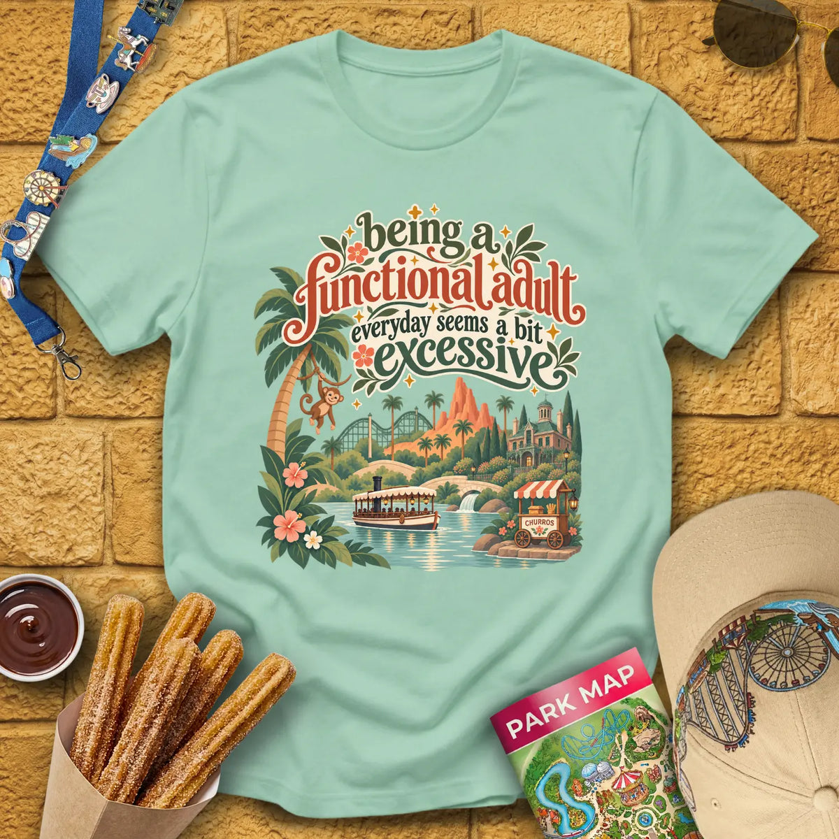 Functional Adult [SleekBoho] T-Shirt for Theme Park Fans (Mint Green)
