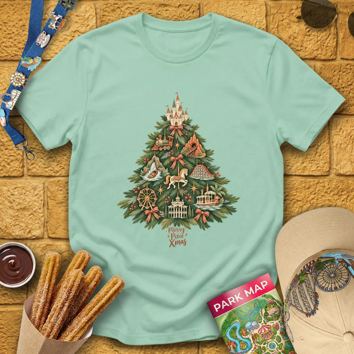 Merry Pixie Tree [ArtsyBoho] T-Shirt for Theme Park Fans (Mint Green)