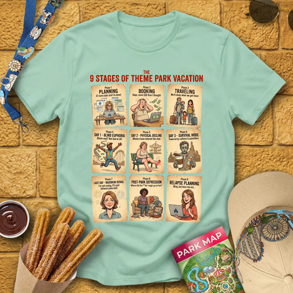 Planning Phases [Vintage] T-Shirt for Theme Park Fans (Mint Green)