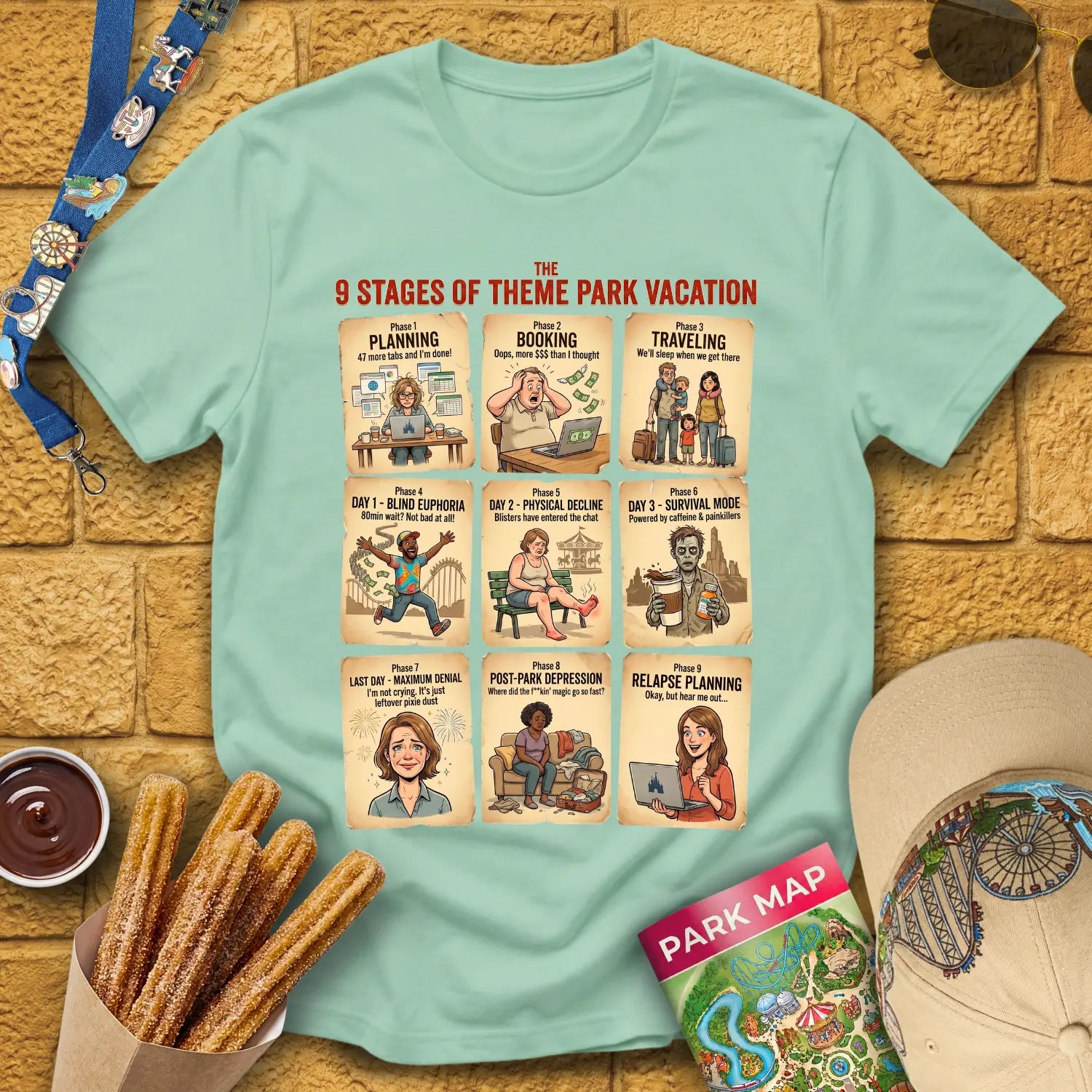 Planning Phases [Vintage] T-Shirt for Theme Park Fans (Mint Green)