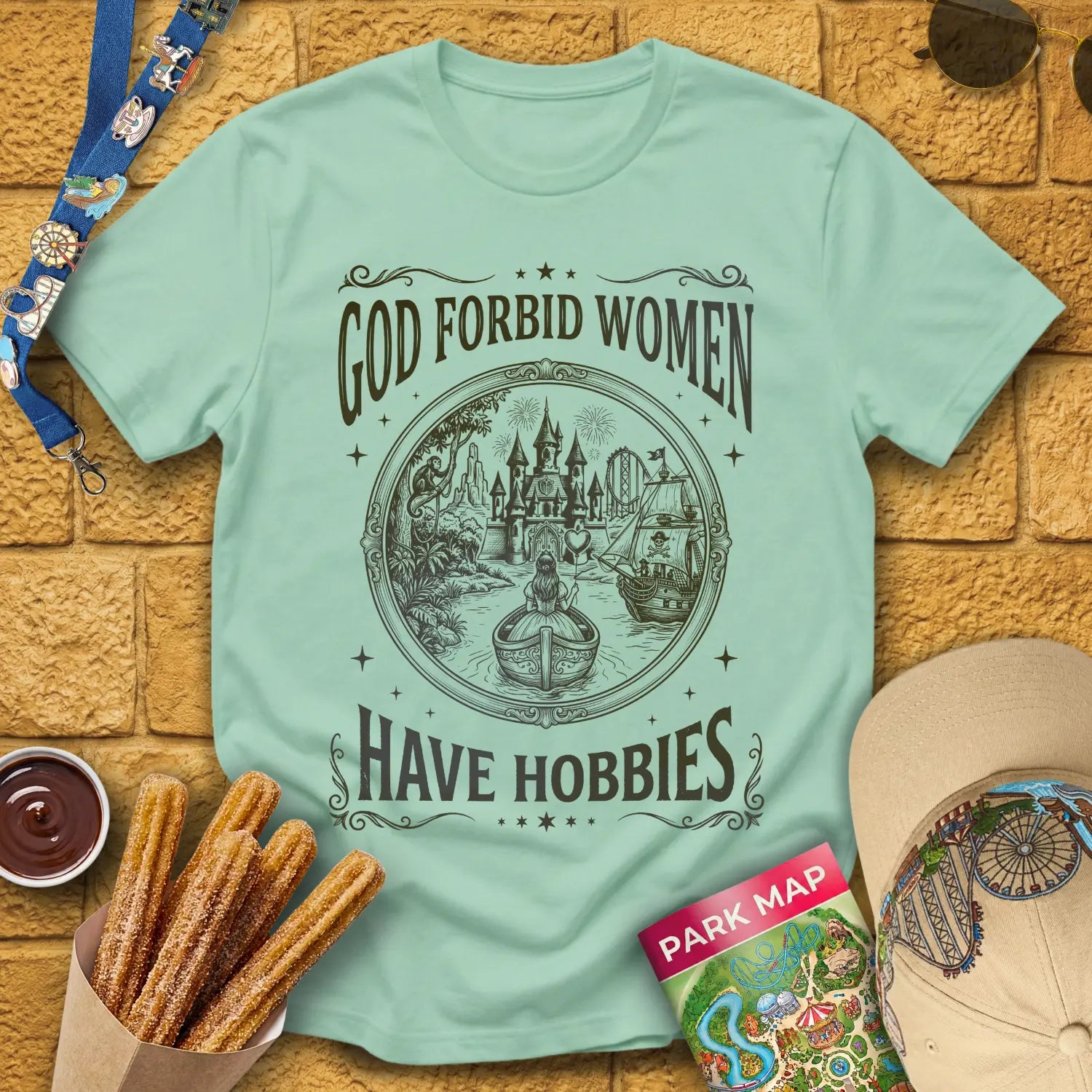 Women Hobbies [RetroArtsy] T-Shirt for Theme Park Fans (Mint Green)