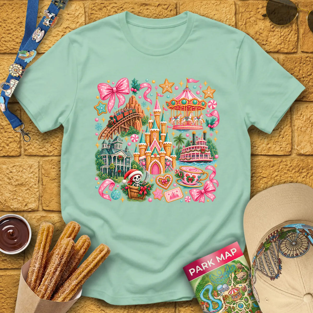 Xmas Theme Park [Cutesy] T-Shirt for Theme Park Fans (Mint Green)