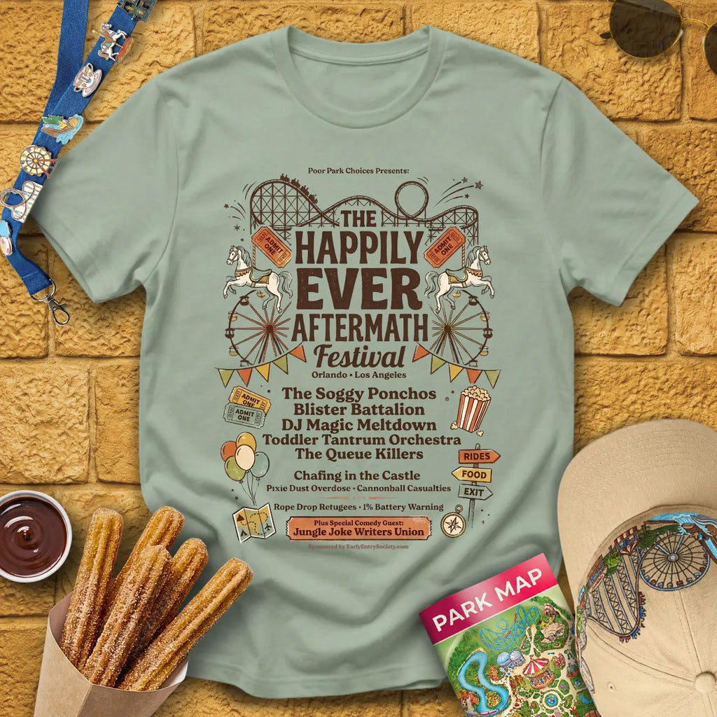 Aftermath Festival [Retro] T-Shirt for Theme Park Fans (Sage)