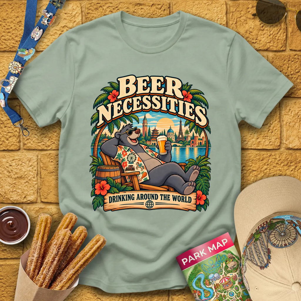 Beer Necessities [Comic] T-Shirt for Theme Park Fans (Sage)