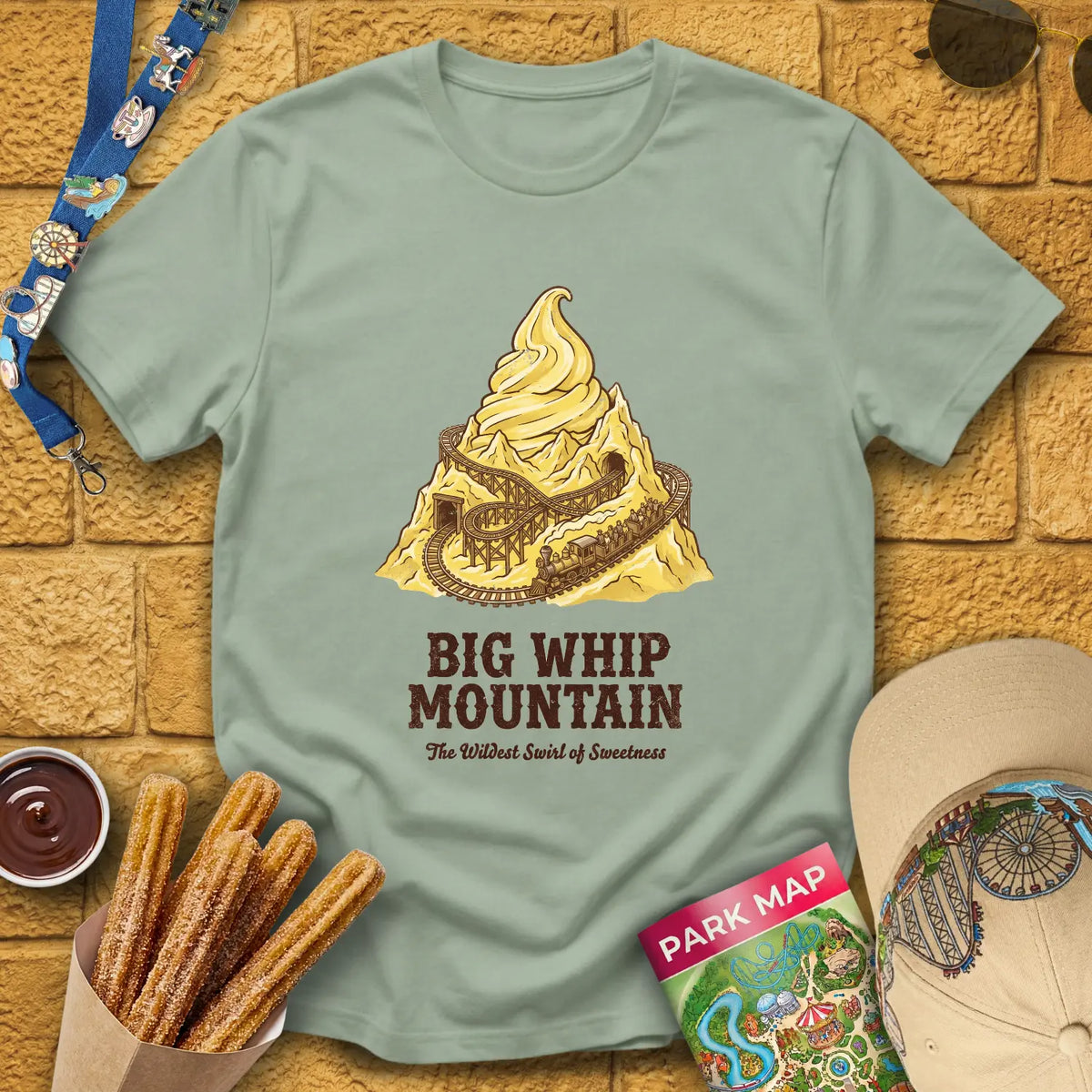 Big Whip Mountain [Retro] T-Shirt for Theme Park Fans (Sage)