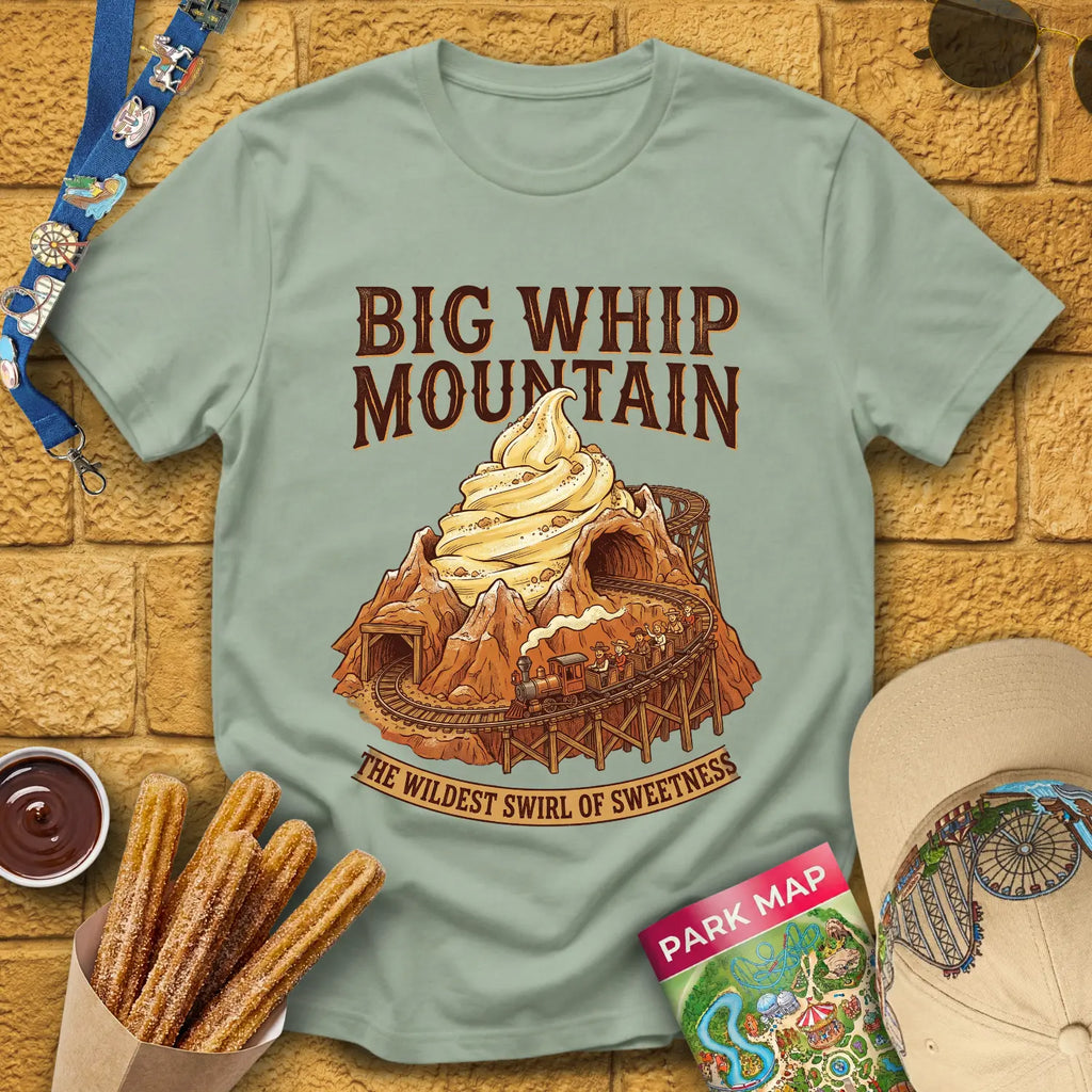 Big Whip Mountain [Vintage] T-Shirt for Theme Park Fans (Sage)