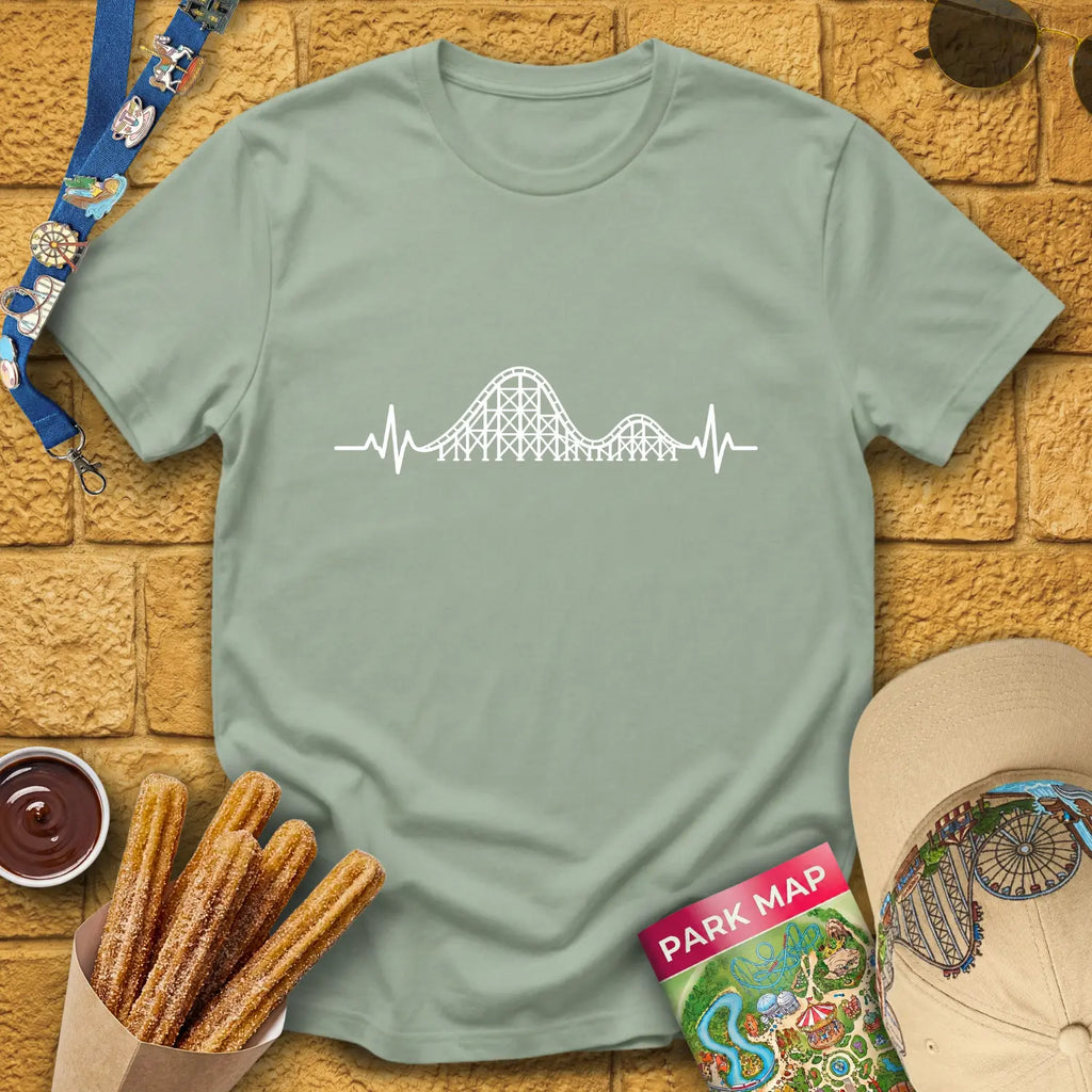 Coaster Heartbeat [Illu] T-Shirt for Theme Park Fans (Sage)