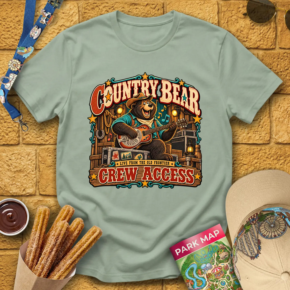 Country Bear [Western] T-Shirt for Theme Park Fans (Sage)