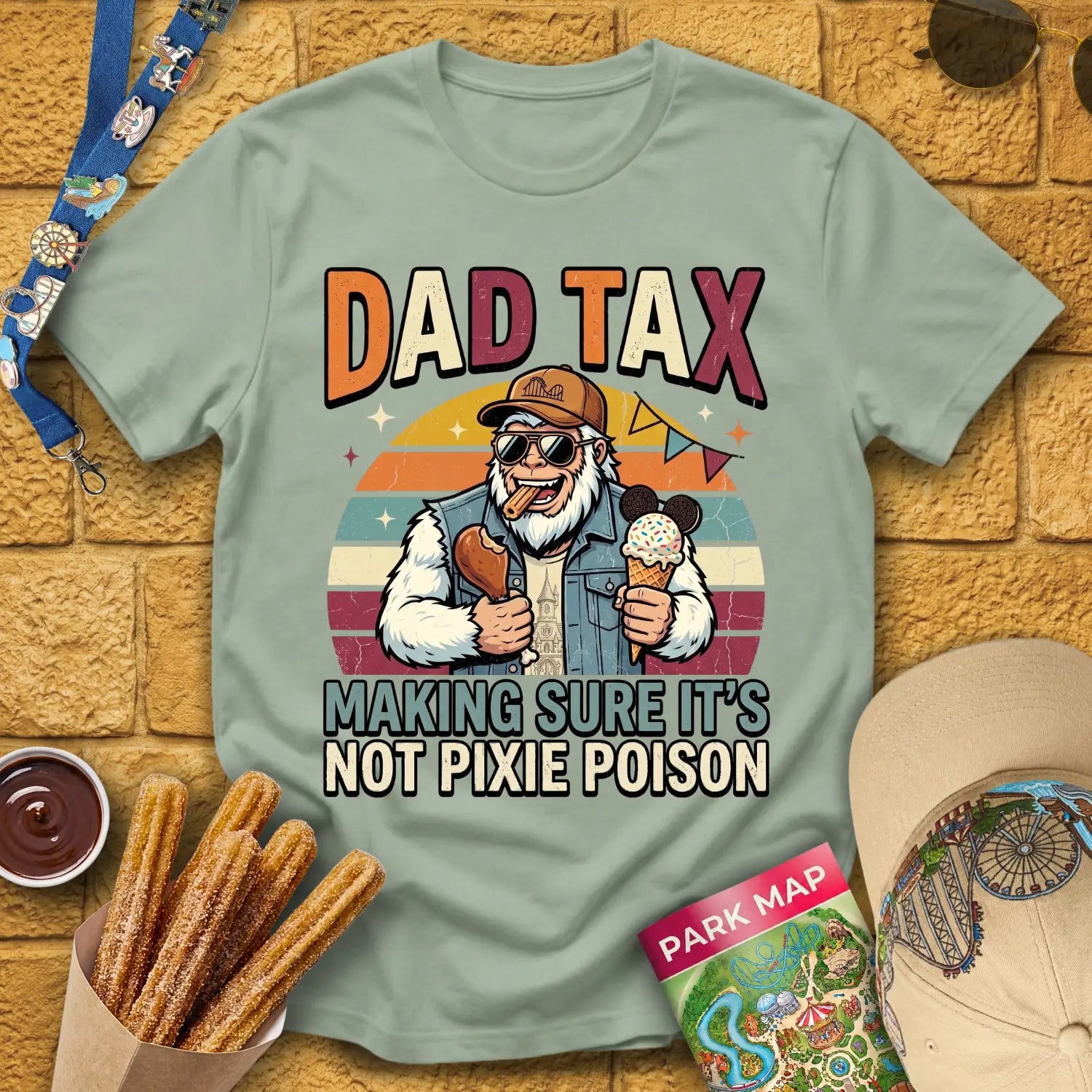 Dad Tax [70s] T-Shirt for Theme Park Fans (Sage)