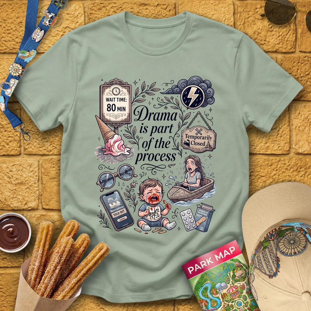 Drama Process [ArtComic] T-Shirt for Theme Park Fans (Sage)