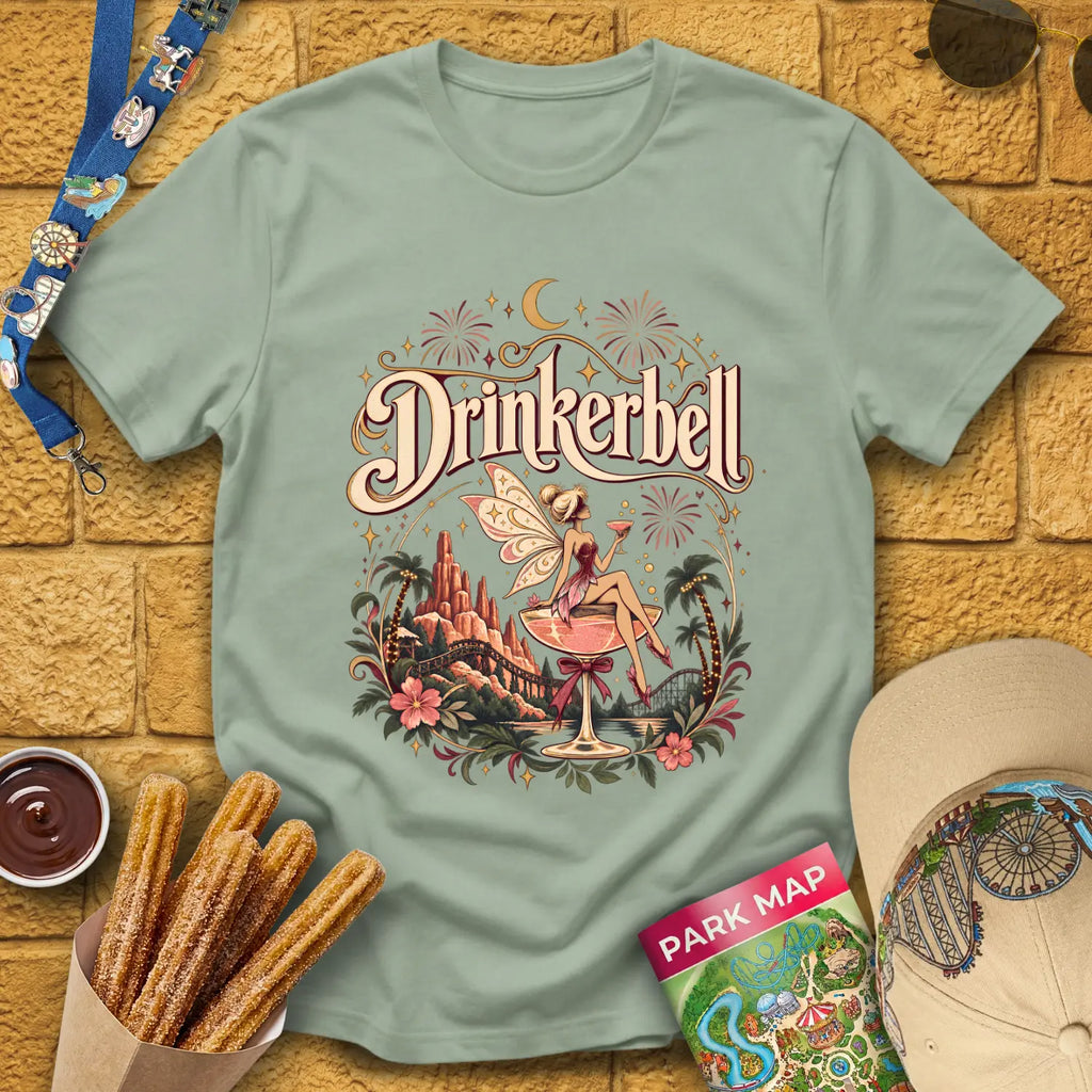 Drinkerbell [Boho] T-Shirt for Theme Park Fans (Sage)