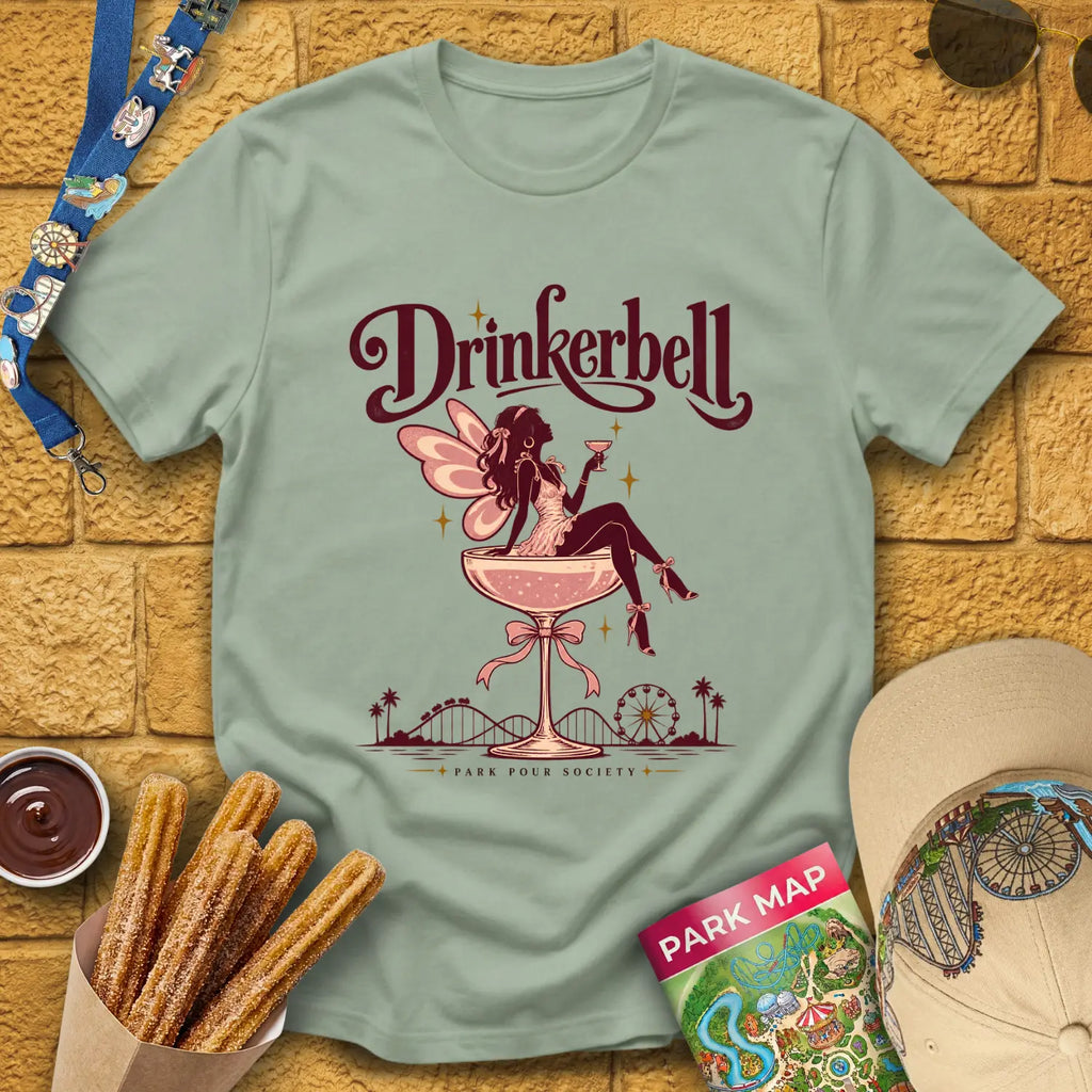 Drinkerbell [Glamour] T-Shirt for Theme Park Fans (Sage)
