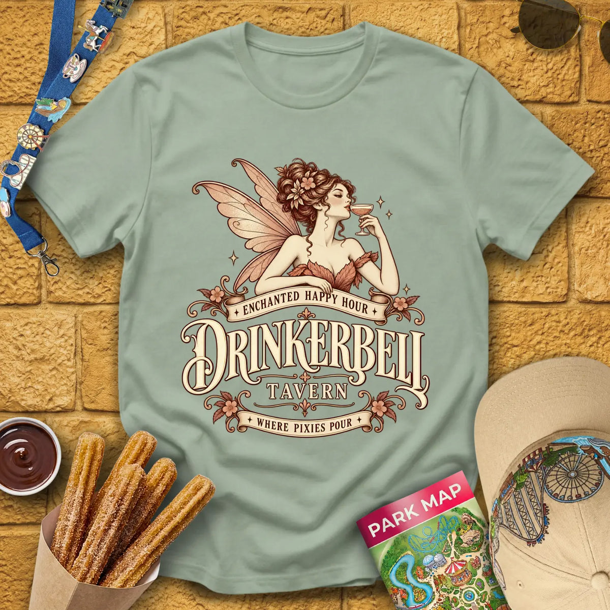 Drinkerbell Tavern [Nouveau] T-Shirt for Theme Park Fans (Sage)