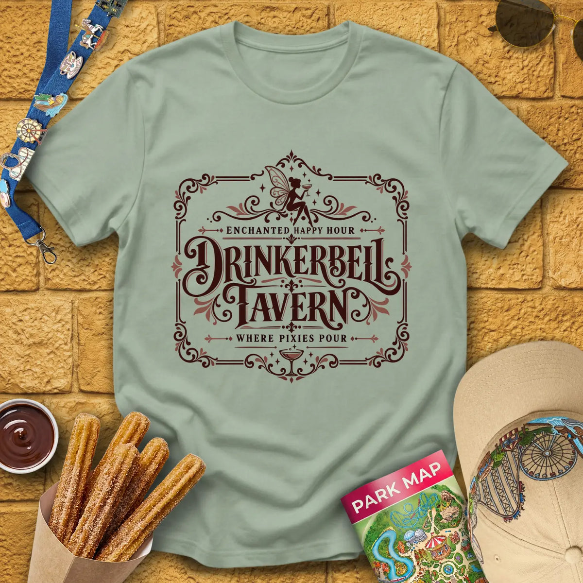 Drinkerbell Tavern [Victorian] T-Shirt for Theme Park Fans (Sage)