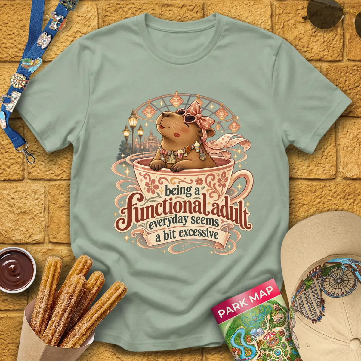 Functional Adult [Cutesy] T-Shirt for Theme Park Fans (Sage)