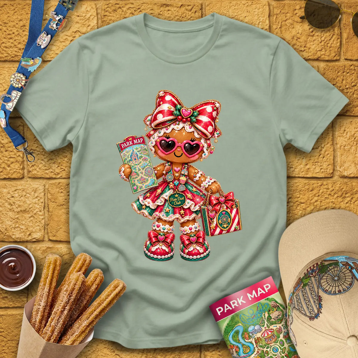 Gingerbread Lady [Glossy] T-Shirt for Theme Park Fans (Sage)