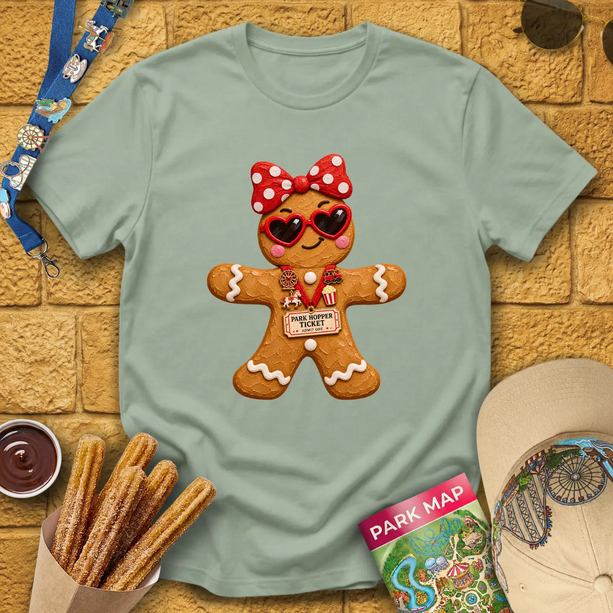 Gingerbread Lady [Impasto] T-Shirt for Theme Park Fans (Sage)