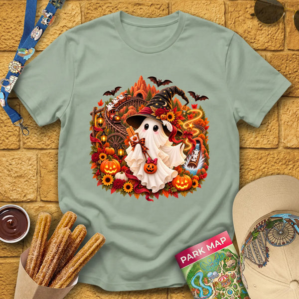 Halloween Ghost [Whimsical] T-Shirt for Theme Park Fans (Sage)