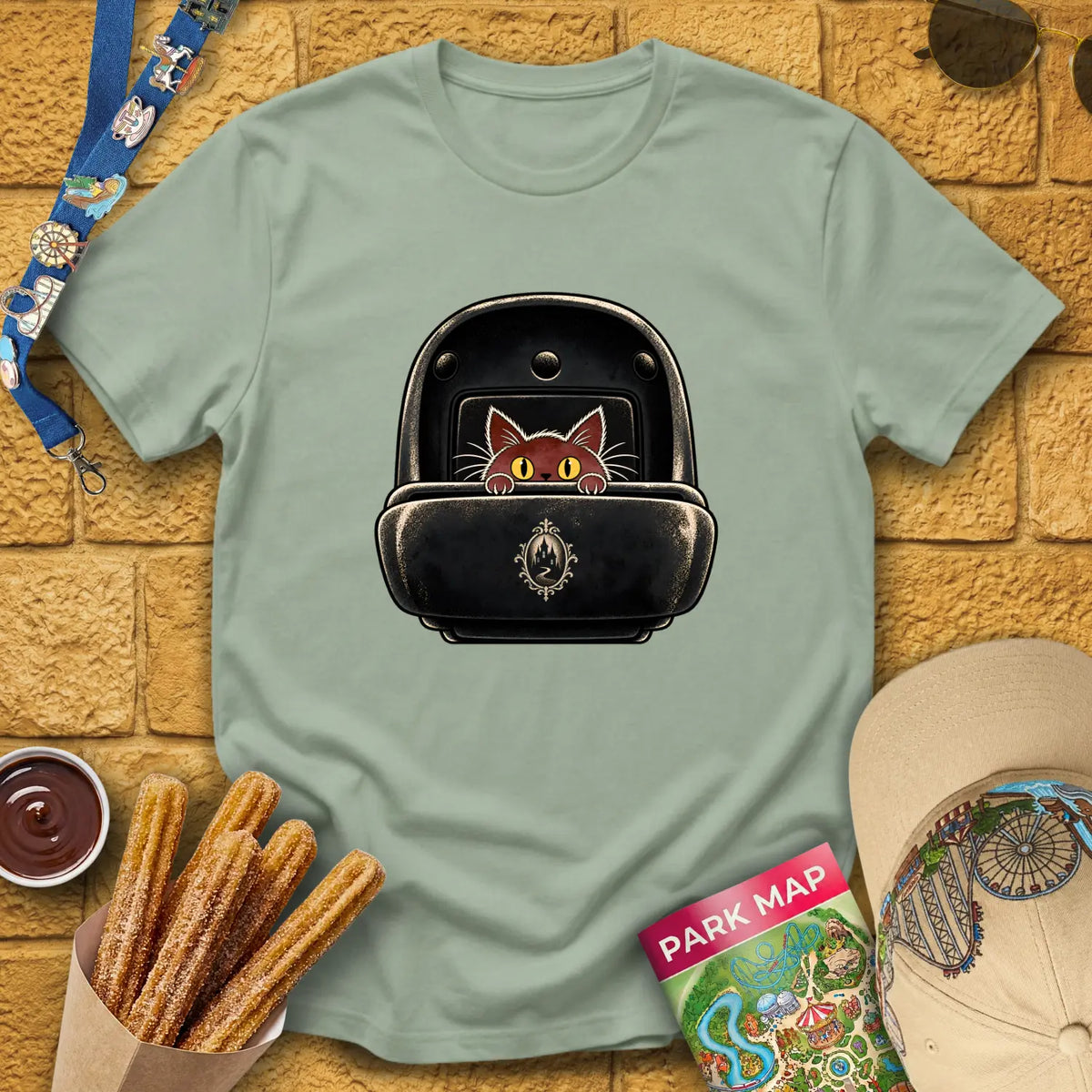 Haunted Cat [Illu] T-Shirt for Theme Park Fans (Sage)