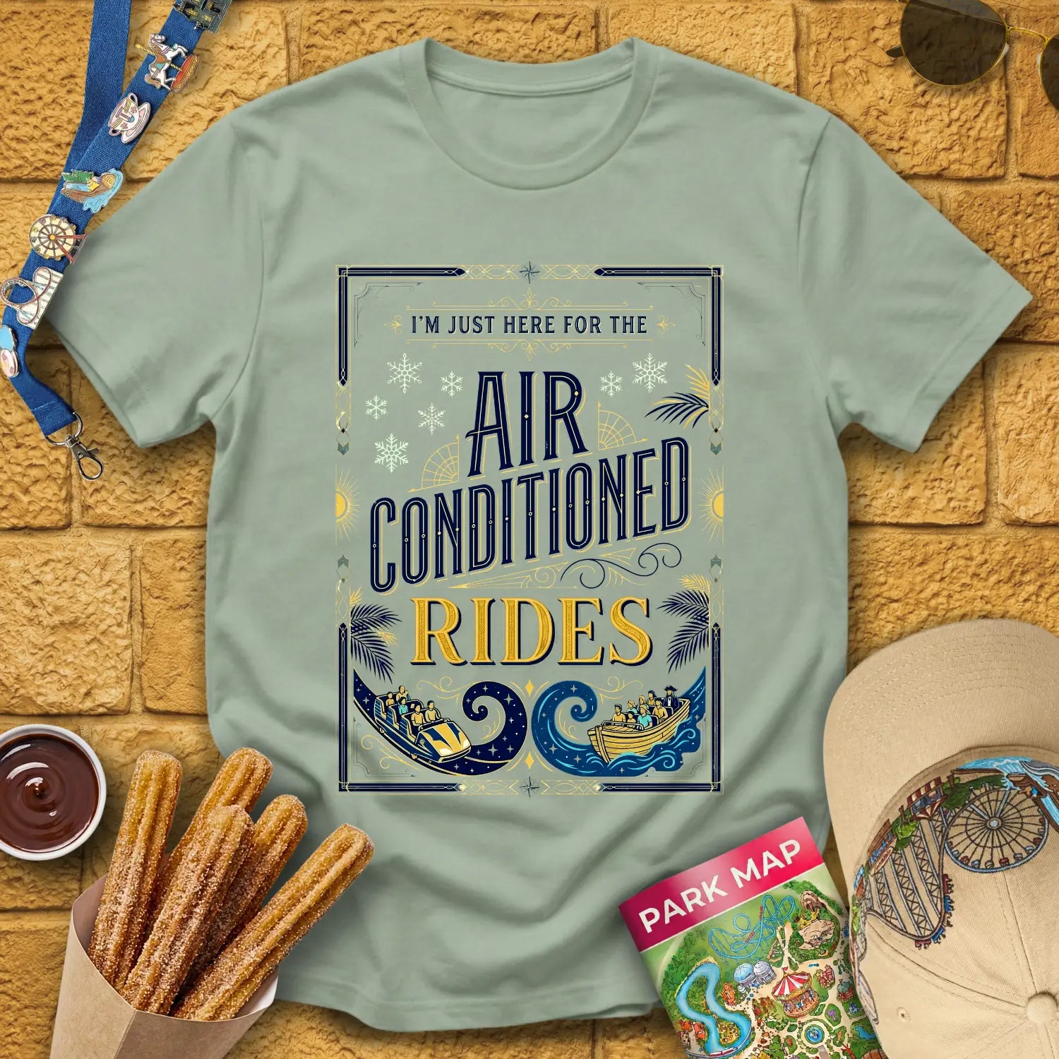 Here For AC Rides [30sPoster] T-Shirt for Theme Park Fans (Sage)