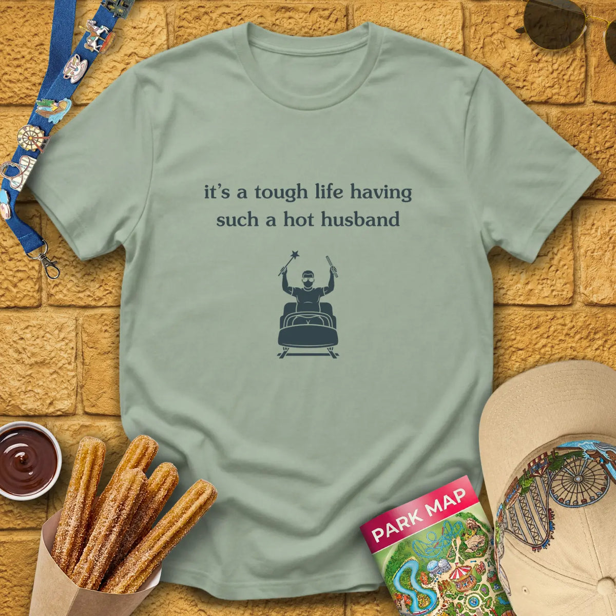 Hot Husband [Sleek] T-Shirt for Theme Park Fans (Sage)