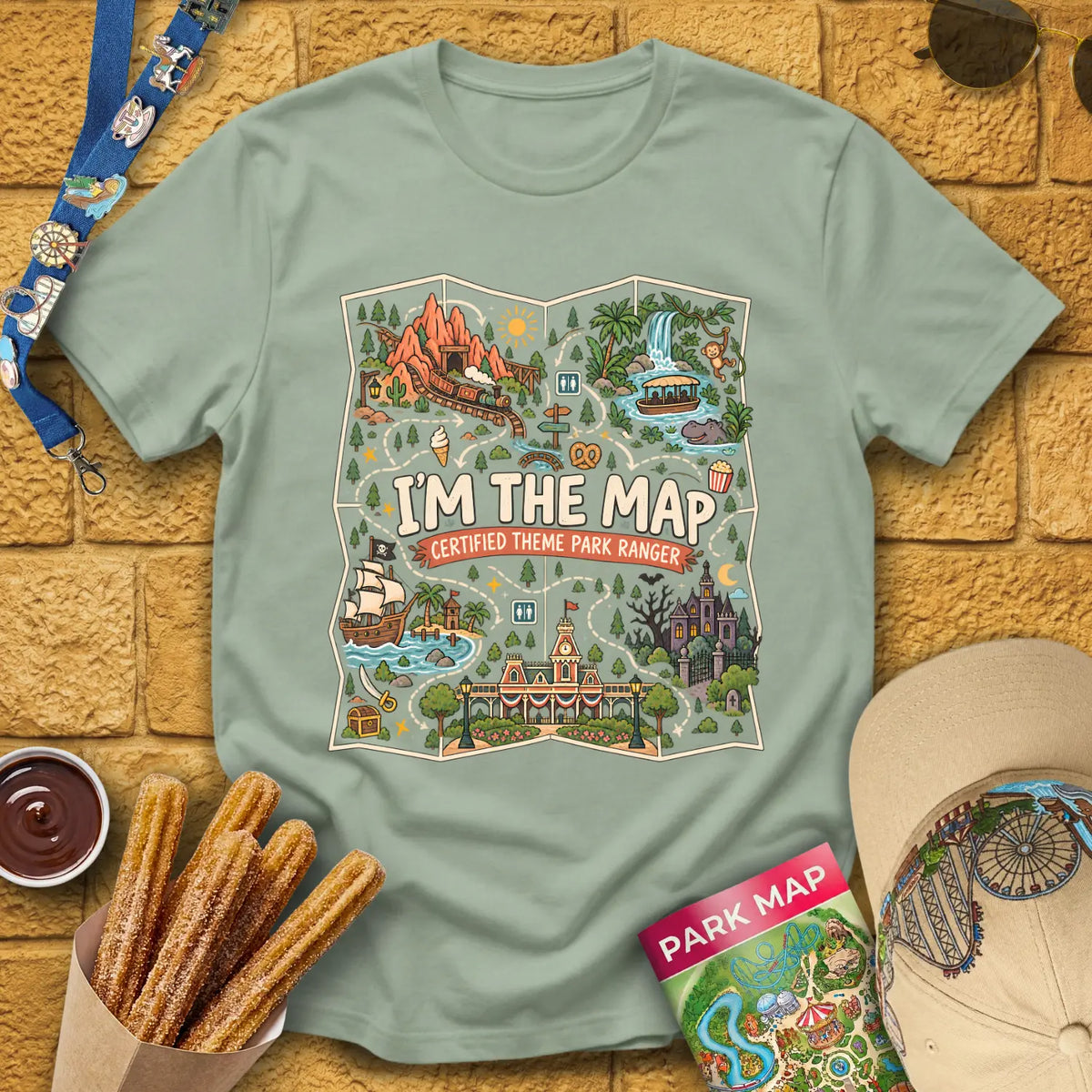 Im The Map [FunArt] T-Shirt for Theme Park Fans (Sage)