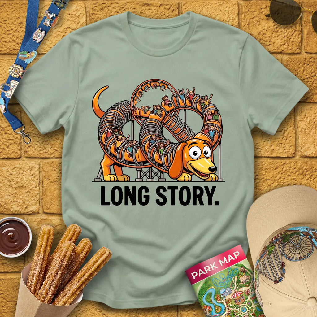 Long Story Dog [Comic] T-Shirt for Theme Park Fans (Sage)