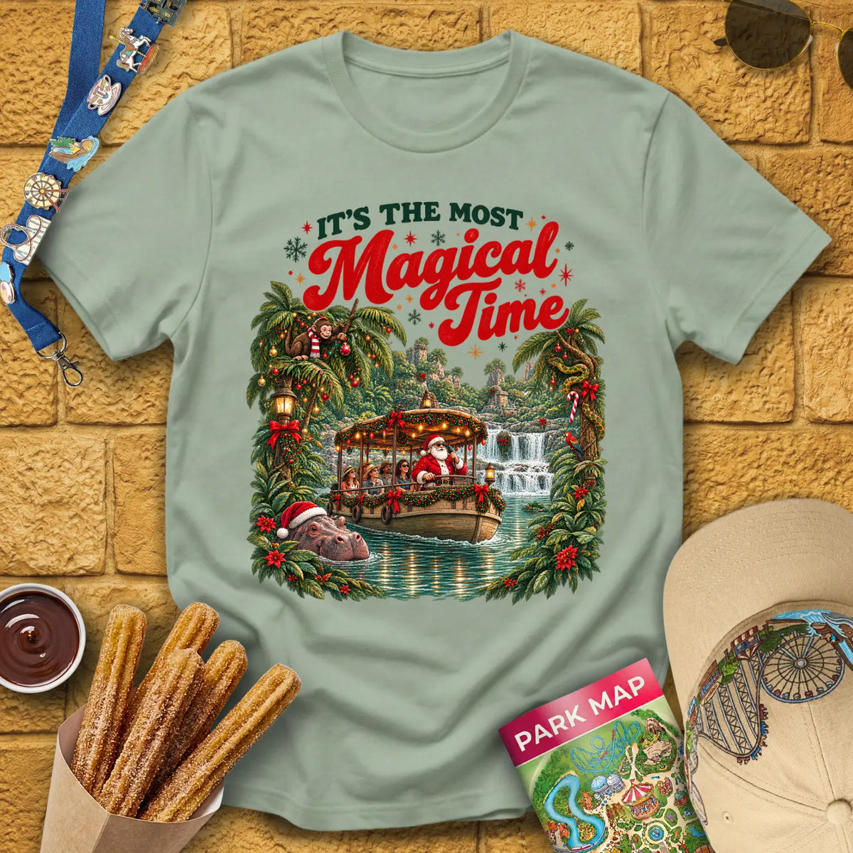 Magical Time Jungle [Retro] T-Shirt for Theme Park Fans (Sage)