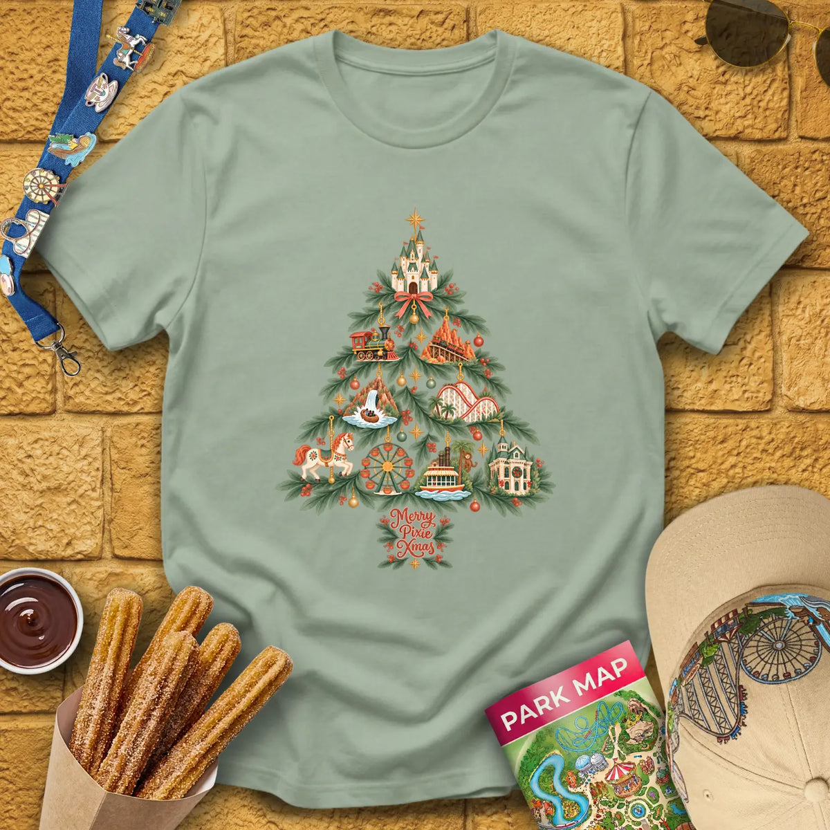 Merry Pixie Tree [FolkBoho] T-Shirt for Theme Park Fans (Sage)