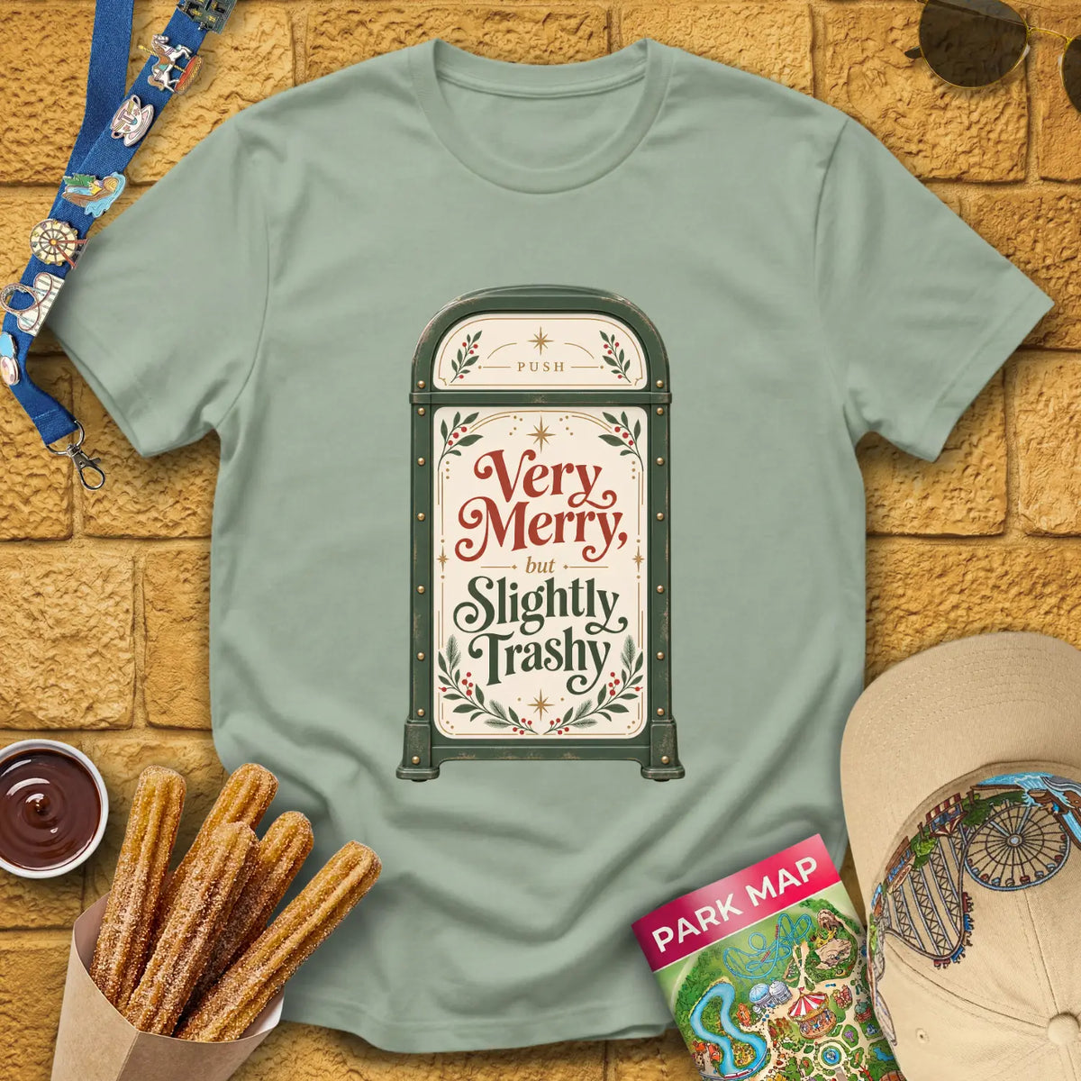 Merry & Trashy [Boho] T-Shirt for Theme Park Fans (Sage)
