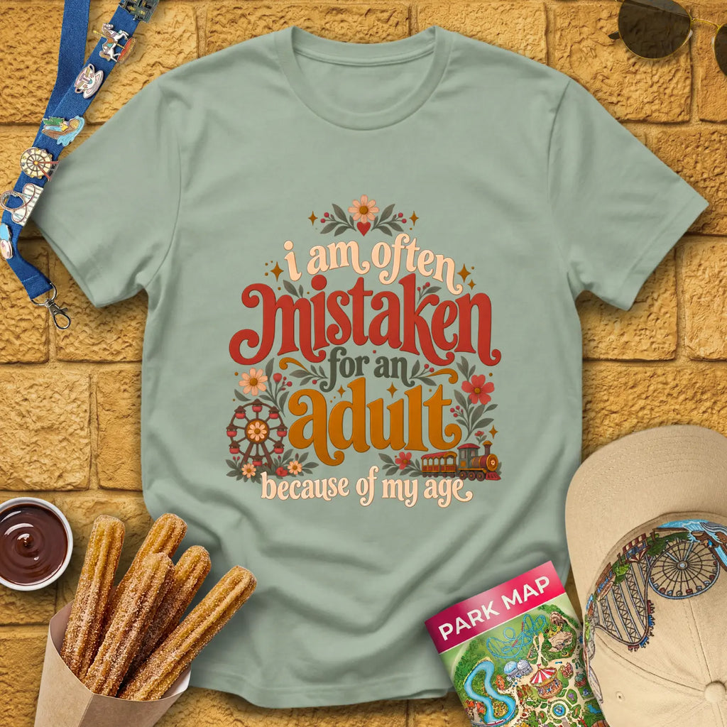 Mistaken For Adult [Boho] T-Shirt for Theme Park Fans (Sage)