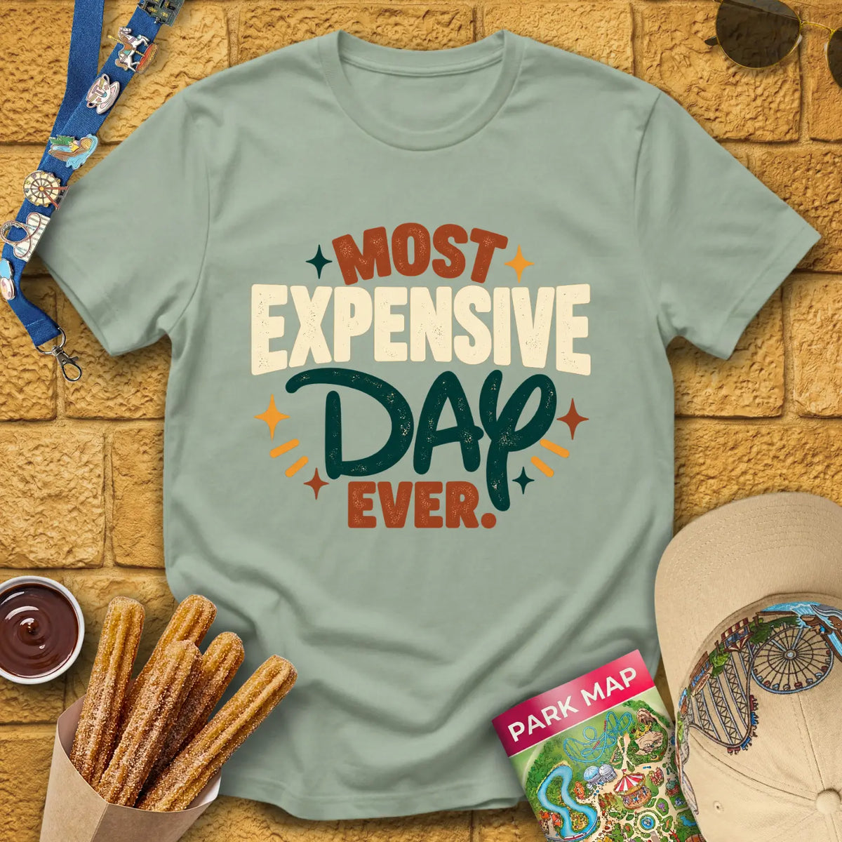 Most Expensive Day [Bold] T-Shirt for Theme Park Fans (Sage)