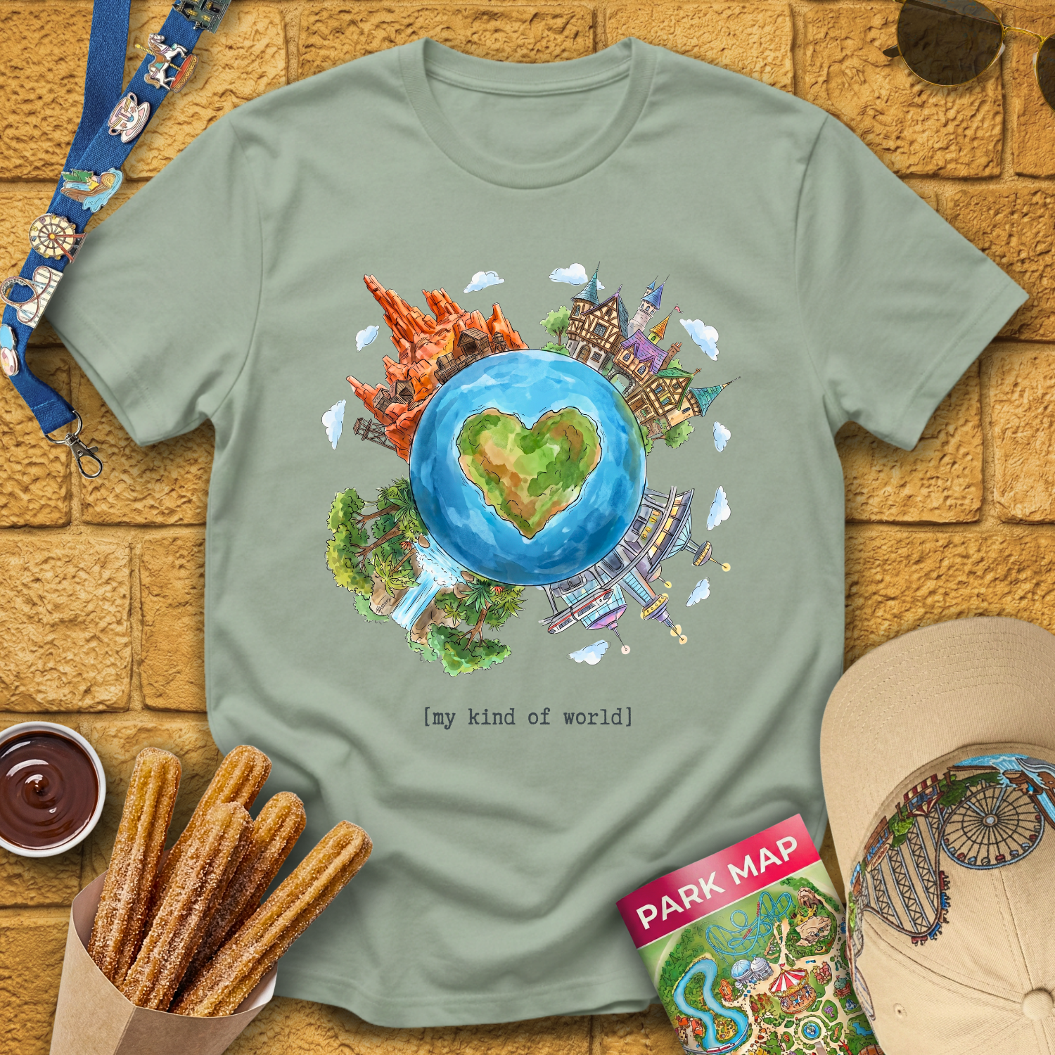 My Kind Of World [PenWash] T-Shirt for Theme Park Fans (Sage)