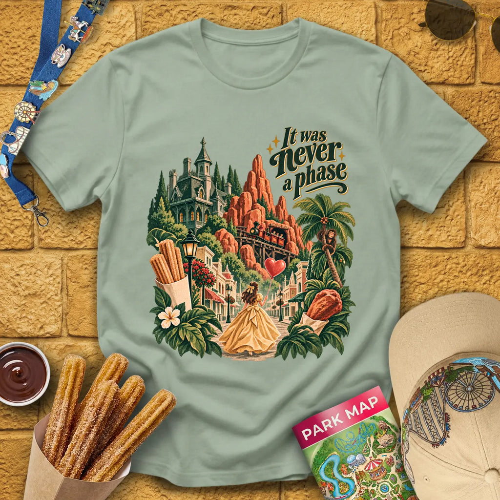 Never A Phase [VintPoster] T-Shirt for Theme Park Fans (Sage)
