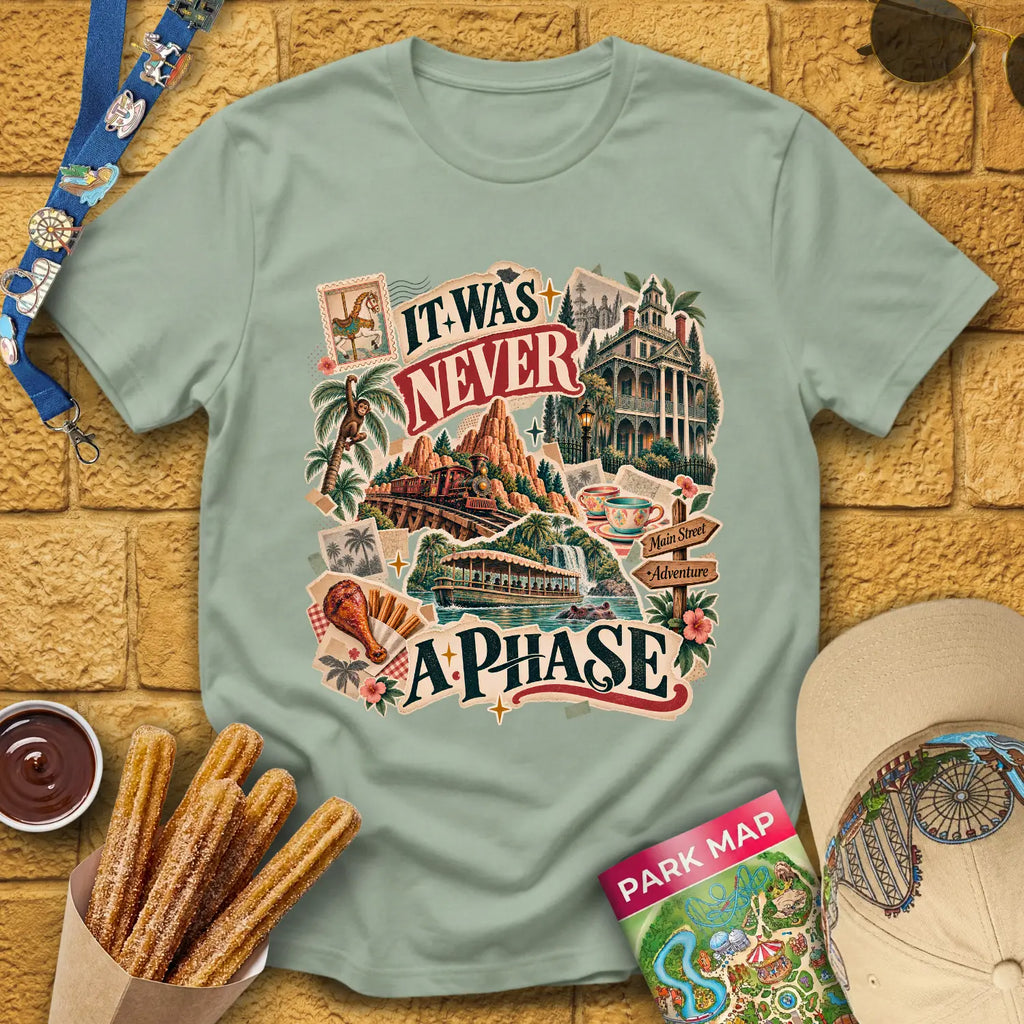 Never A Phase [Vox] T-Shirt for Theme Park Fans (Sage)