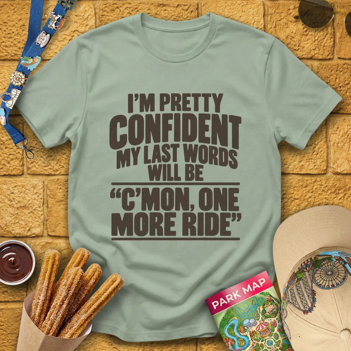 One More Ride [Bold] T-Shirt for Theme Park Fans (Sage)