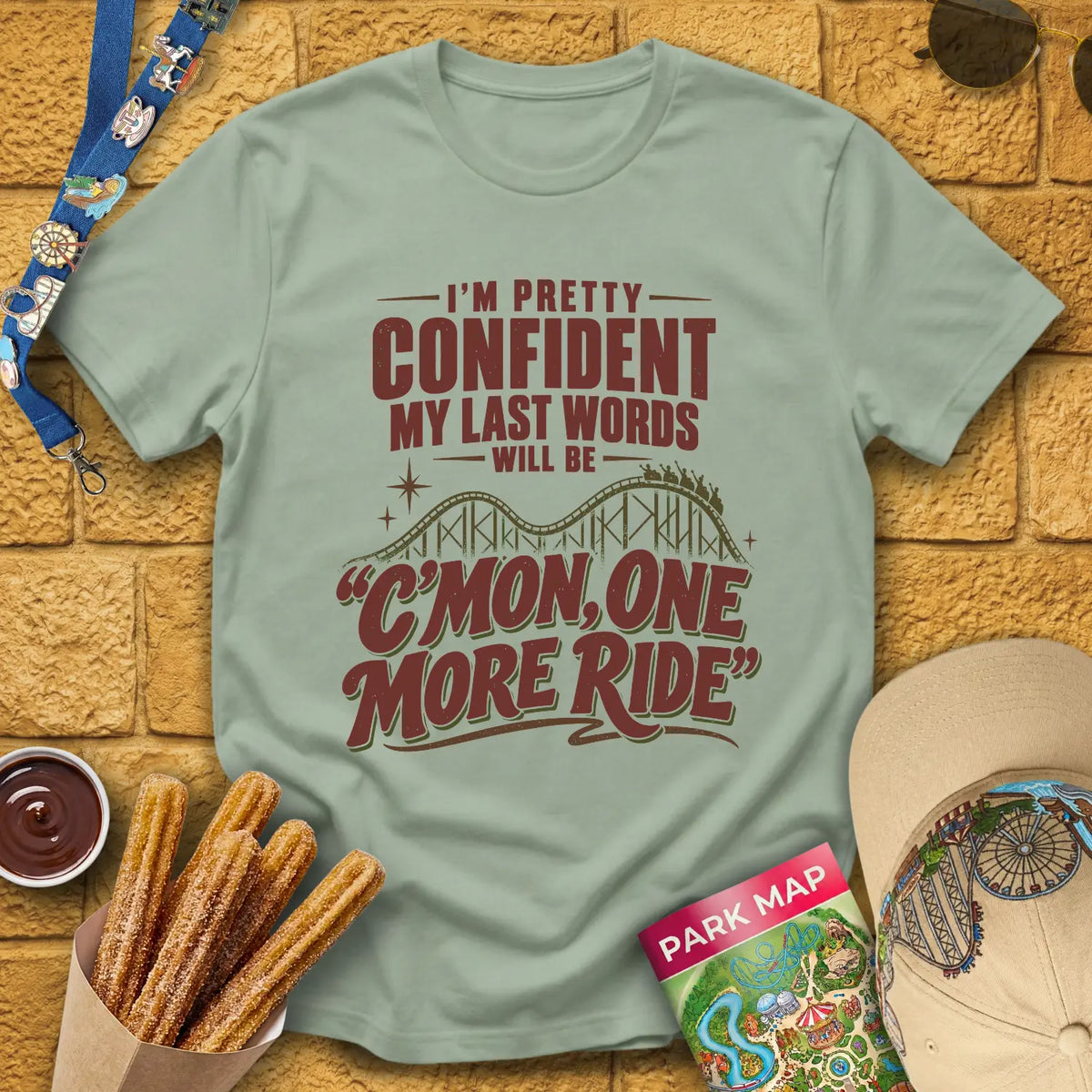 One More Ride [RetroBold] T-Shirt for Theme Park Fans (Sage)